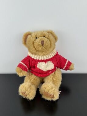 Russ Berrie Heartwarmer Bears Jointed Teddy Bear 9” Red Heart Sweater Plush